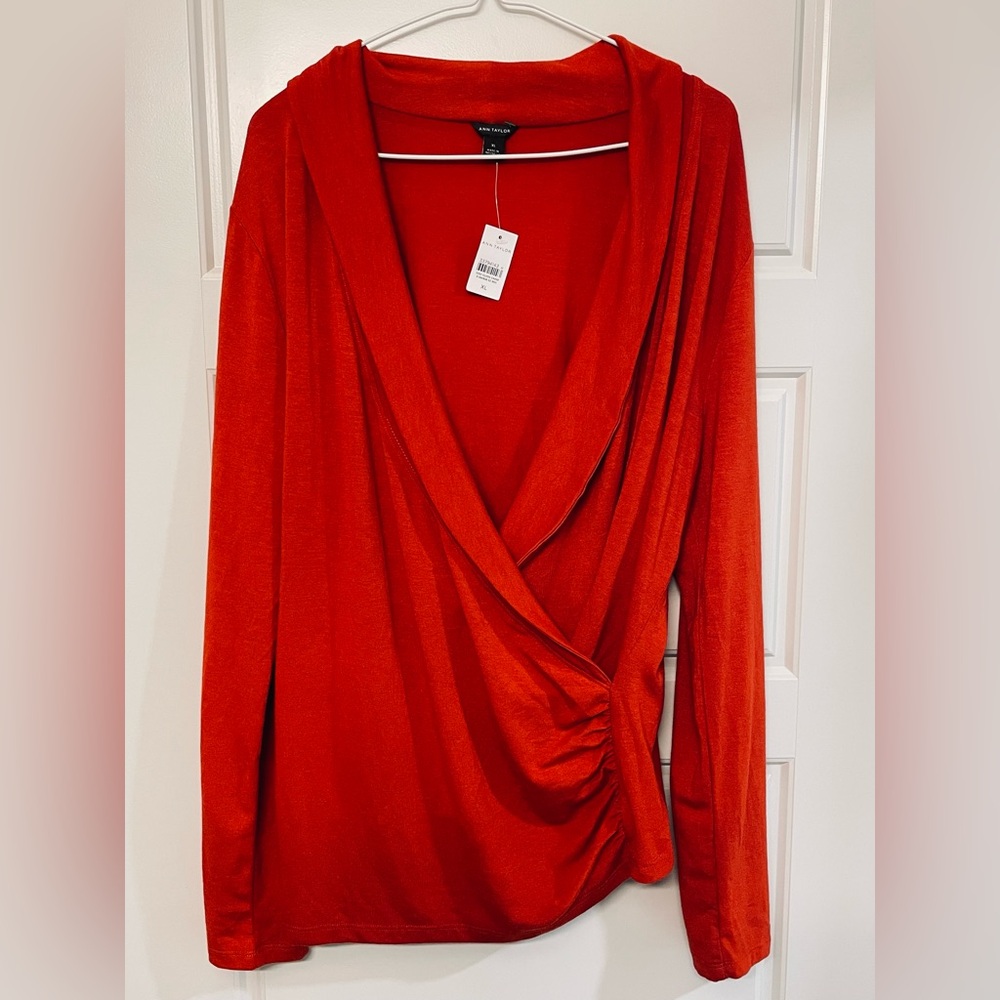 NWT Ann Taylor Brick Red Wrap Sweater